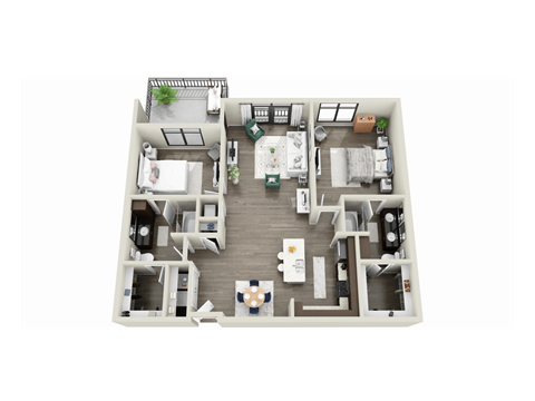 Floor plan for 2 beds, 2 baths, 1261 sqft